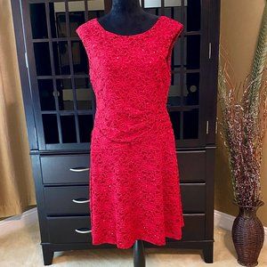 Red Dress Floral Overlay with Sequins